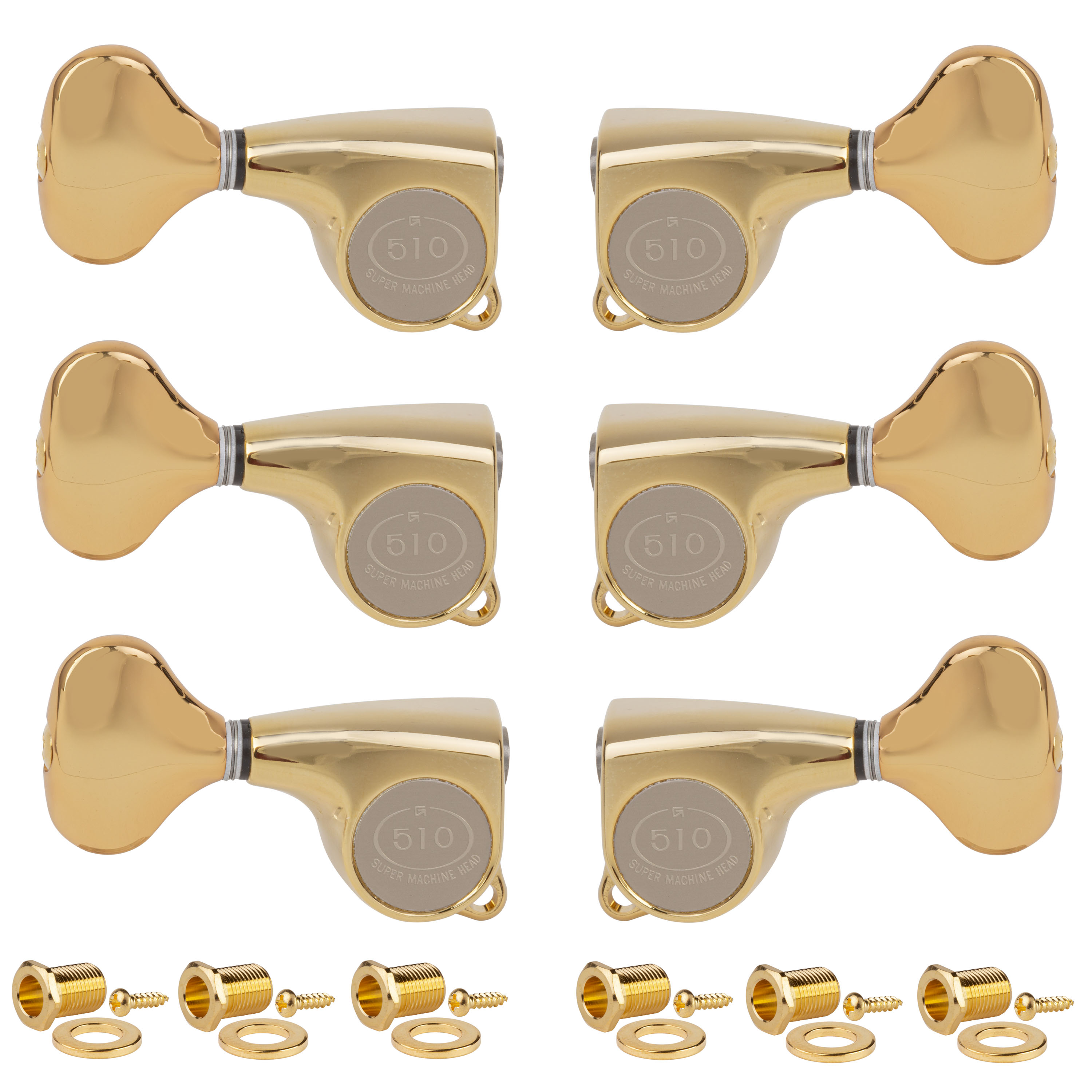 Gotoh Midsize 510 3+3 Tuners with Metal Knobs, Gold