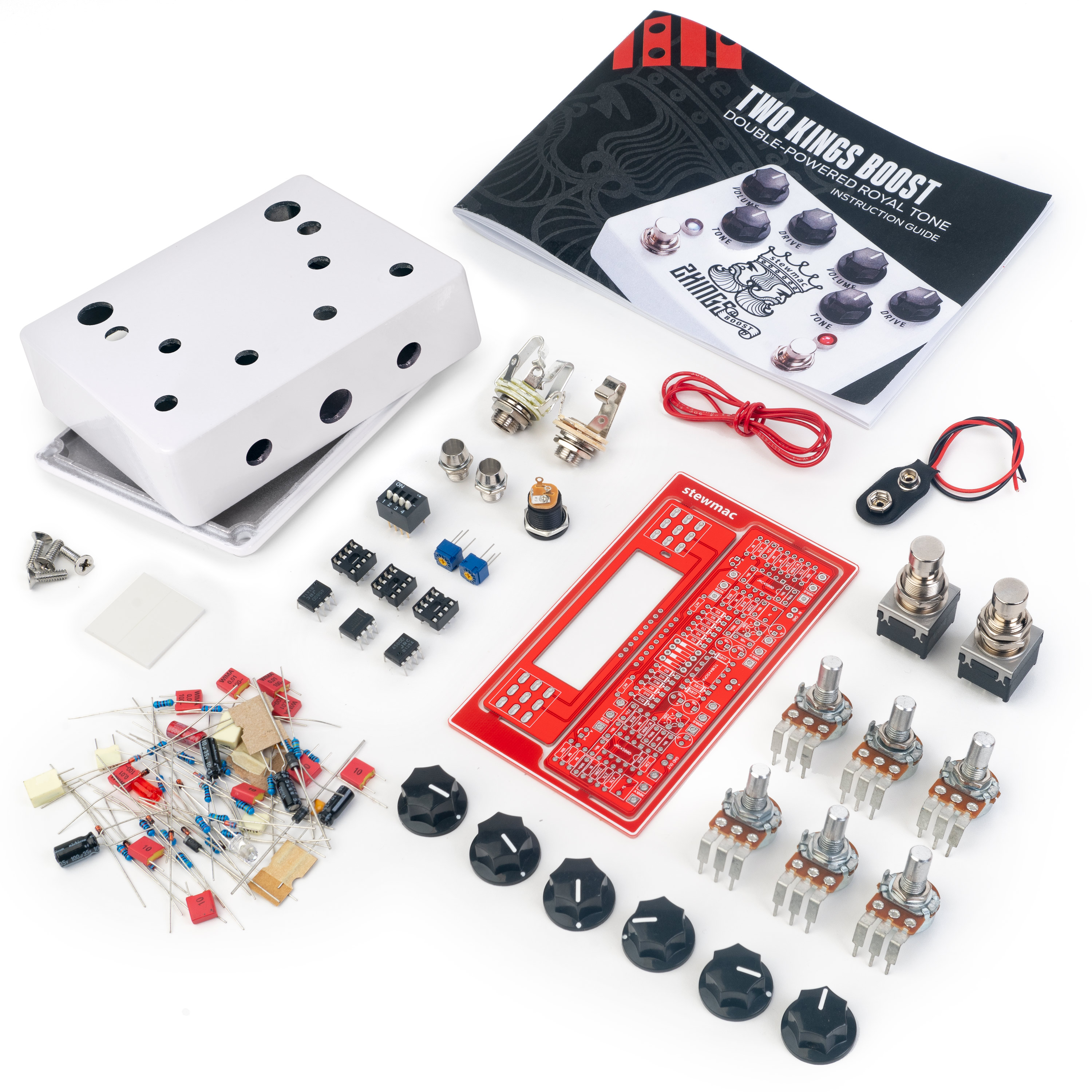 StewMac Two Kings Boost DIY Pedal Kit, With White Enclosure