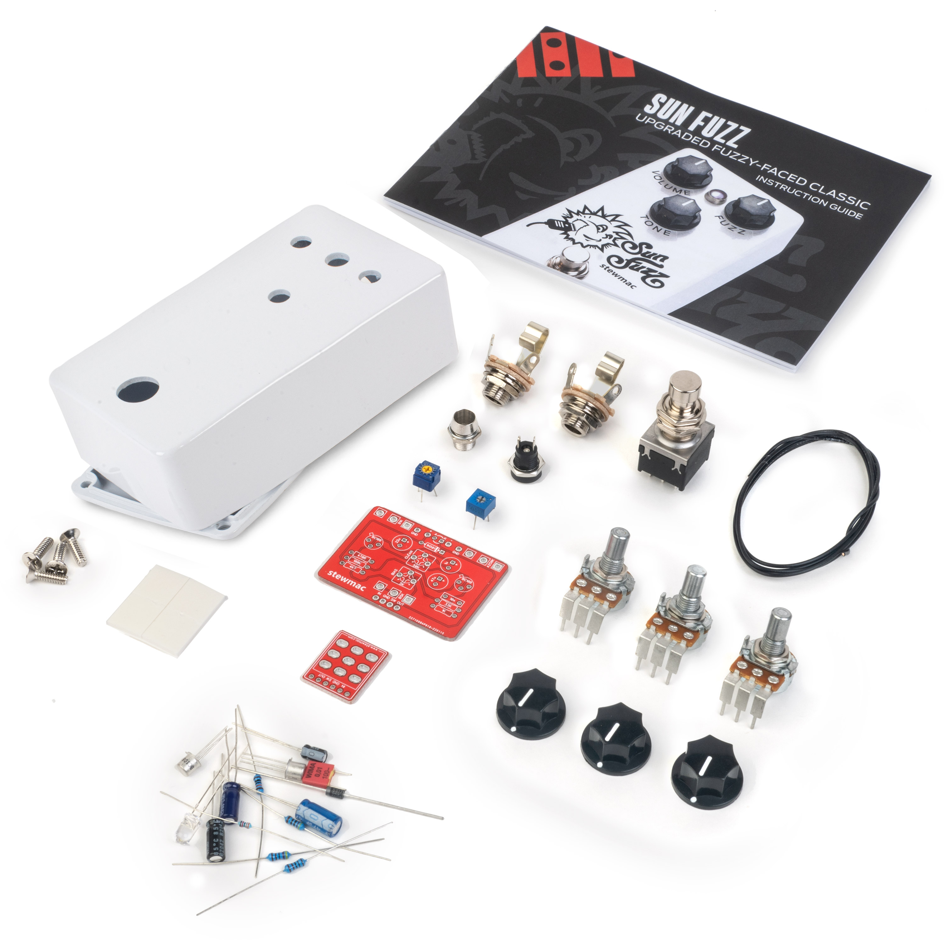 StewMac Sun Fuzz DIY Pedal Kit, With White Enclosure
