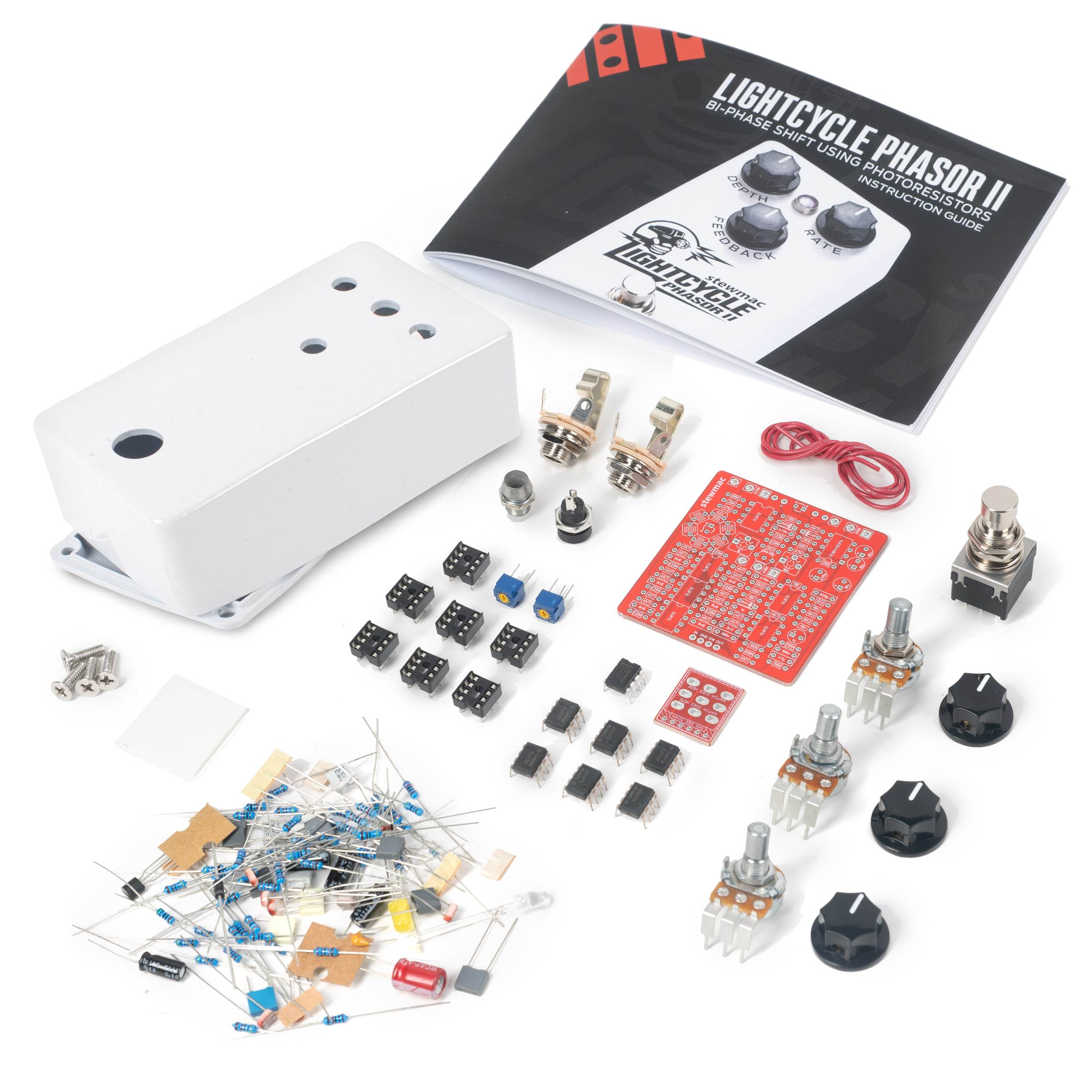 StewMac Lightcycle Phasor II DIY Pedal Kit, With White Enclosure