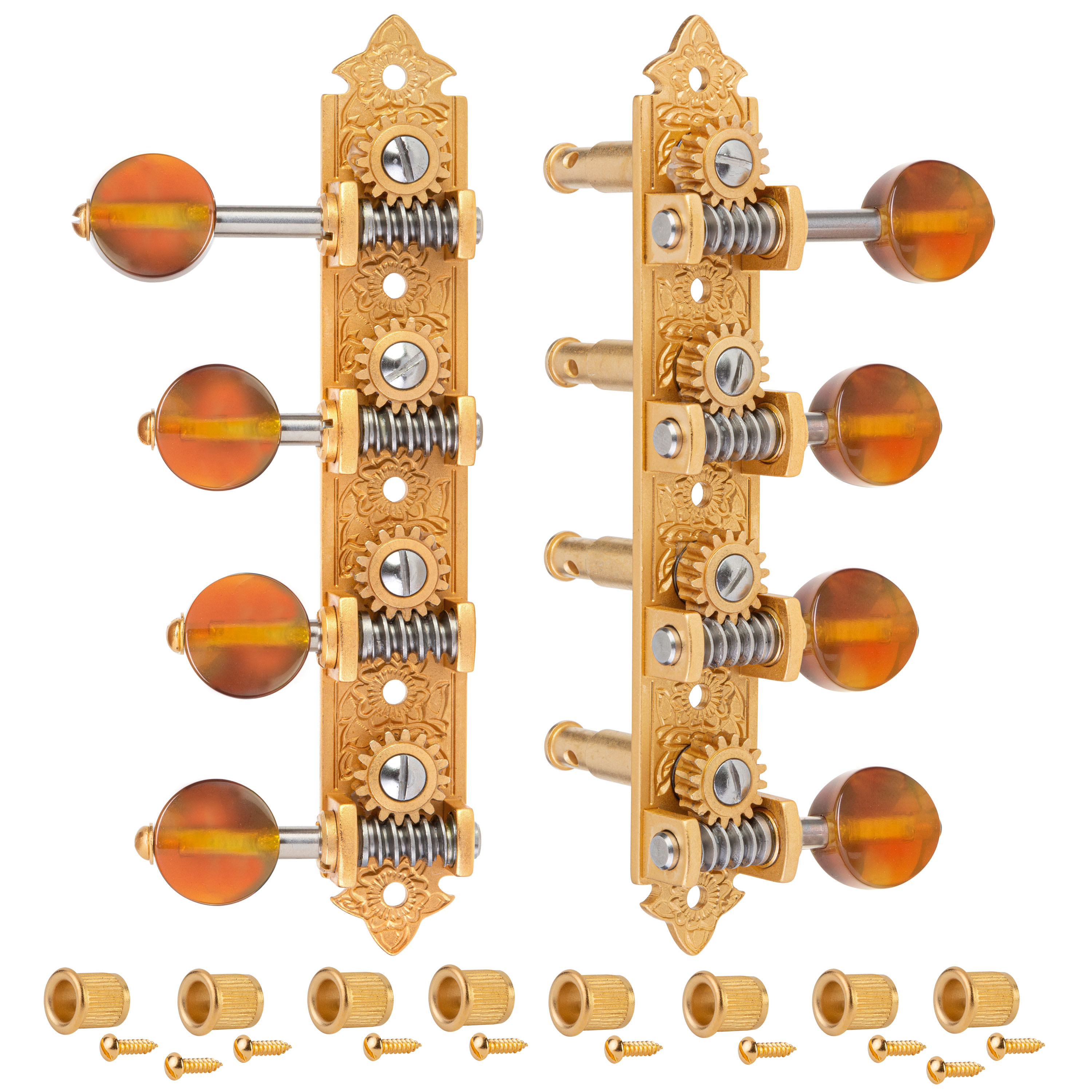 Waverly F-style Mandolin Machines with Amber Knobs, Satin Gold