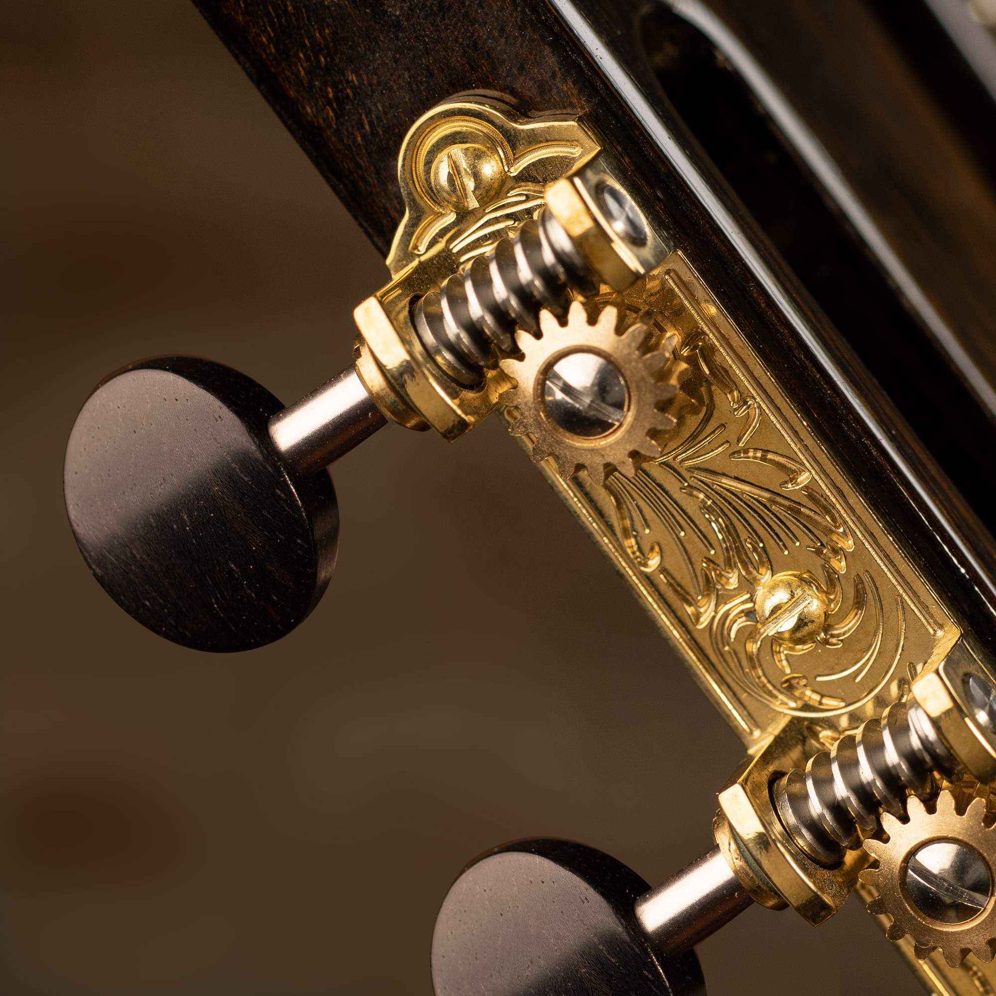 Waverly 3-On-Plate Guitar Tuners with Ebony Knobs for Slotted Pegheads