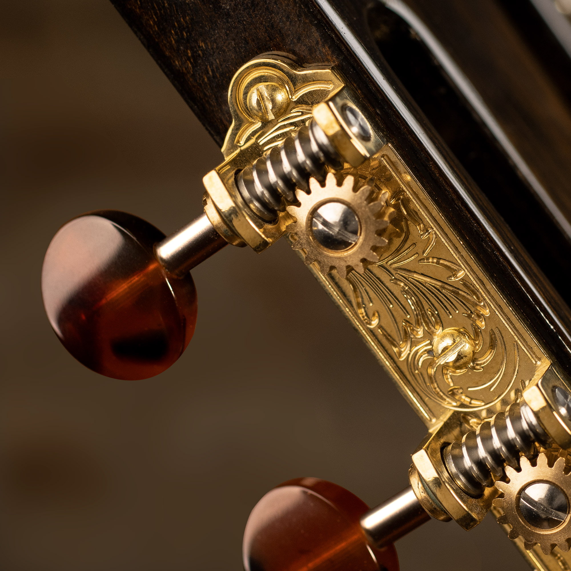 Waverly 3-On-Plate Guitar Tuners with Dark Tortoise Knobs for Slotted Pegheads