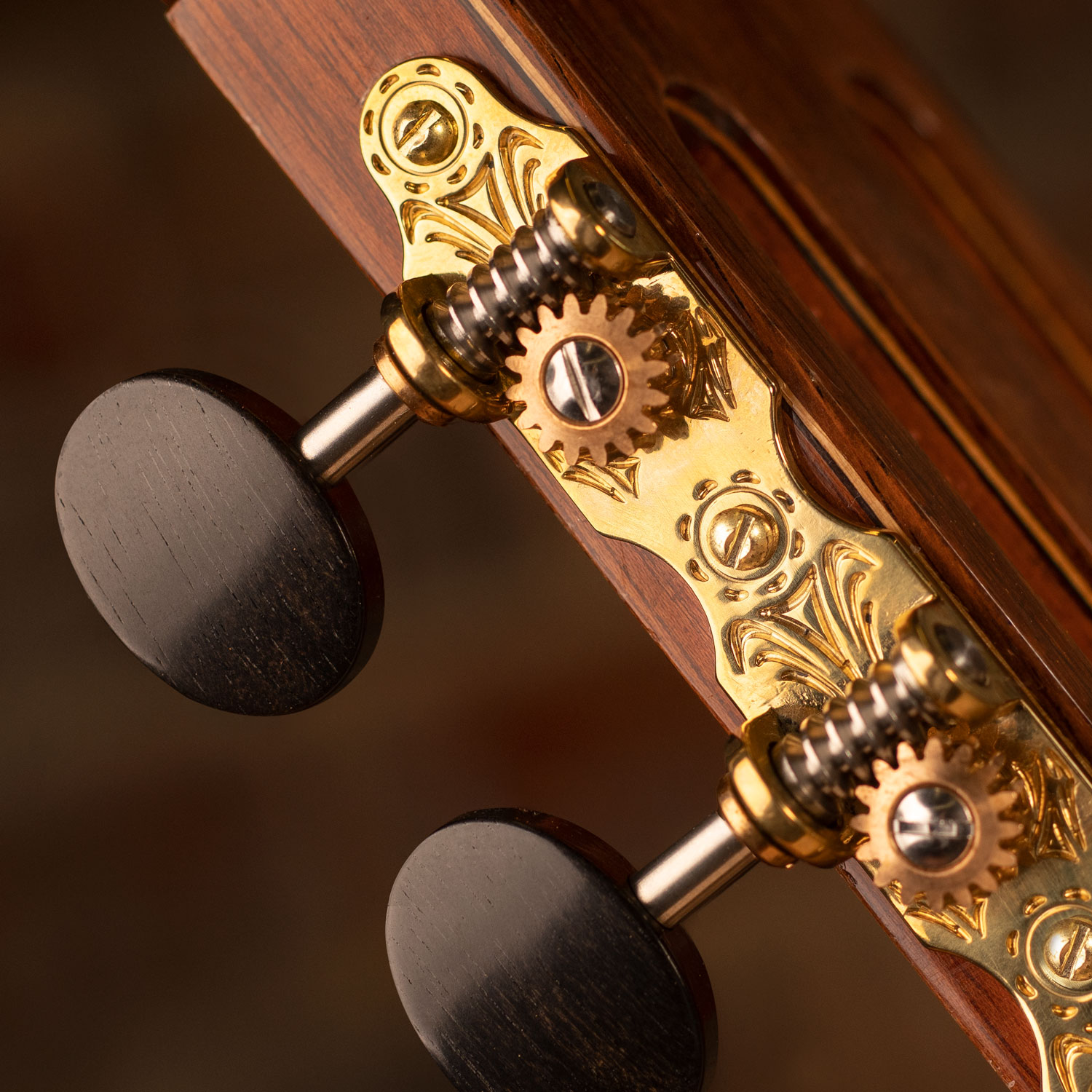 Sloane Classical Guitar Tuners with Ebony Knobs and Deco Baseplates
