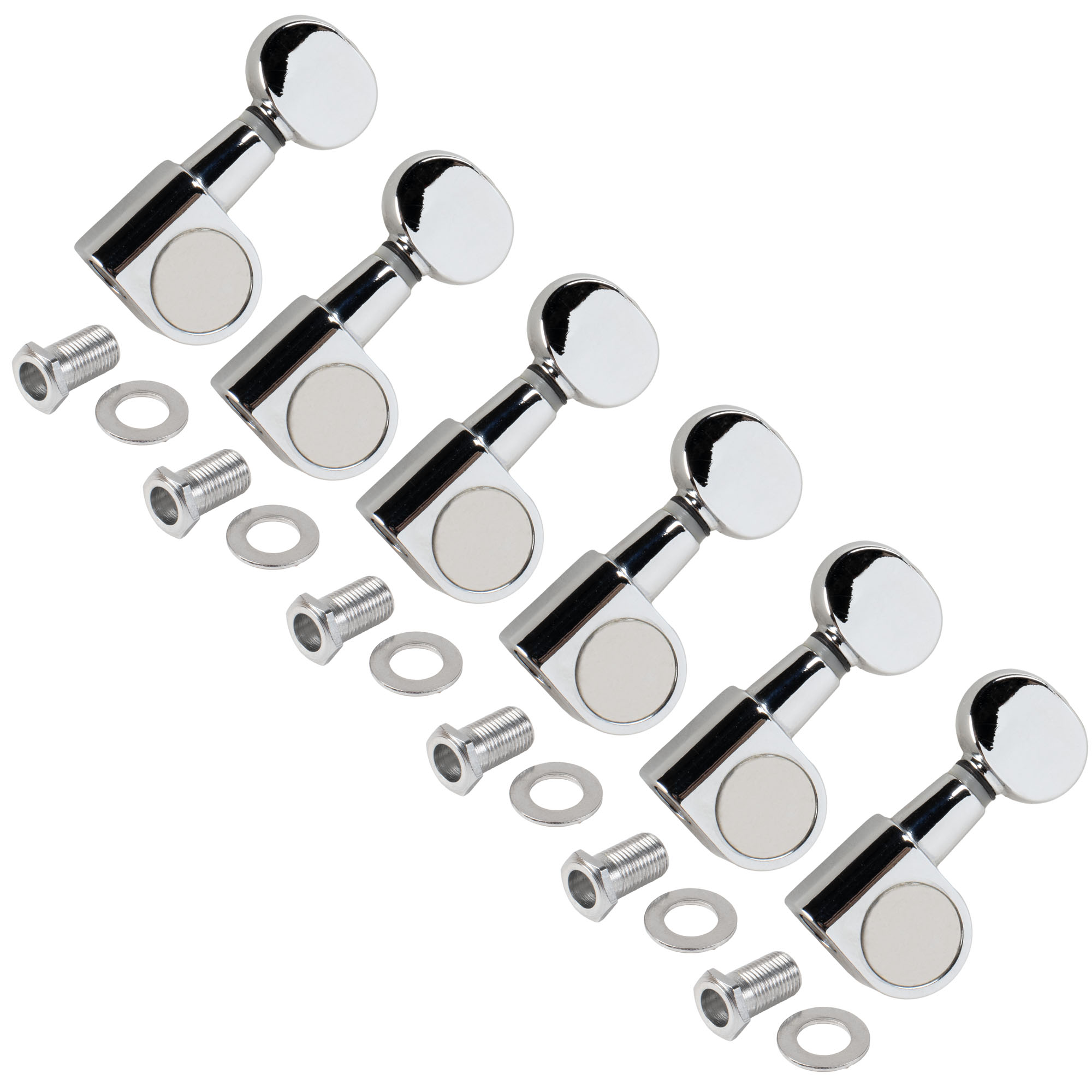 StewMac 6-In-Line Tuners with Oval Knob, Chrome