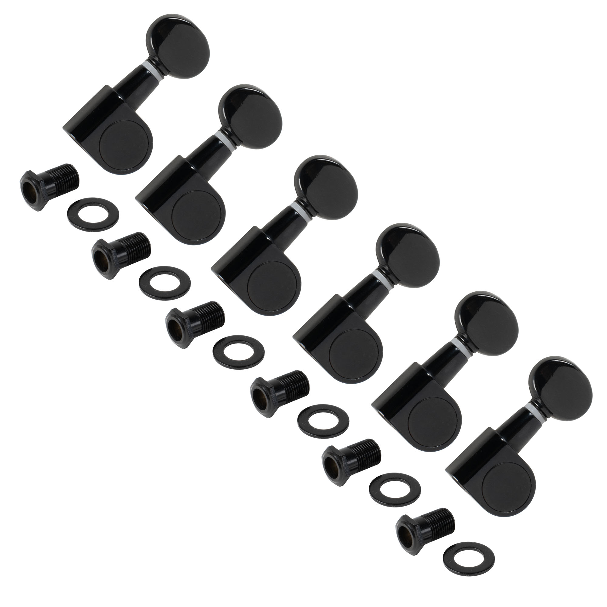 StewMac 6-In-Line Tuners with Oval Knob, Black