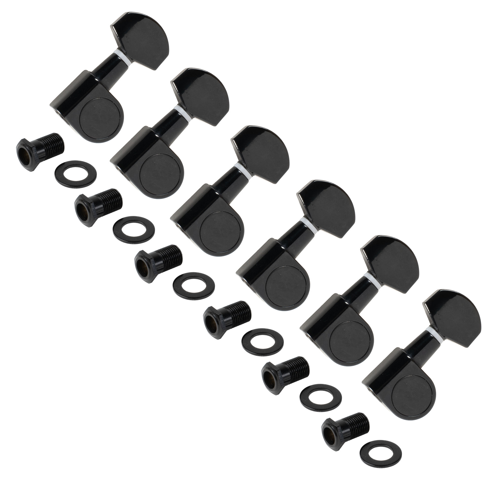 StewMac 6-In-Line Tuners with Large Schaller-style Knob, Black