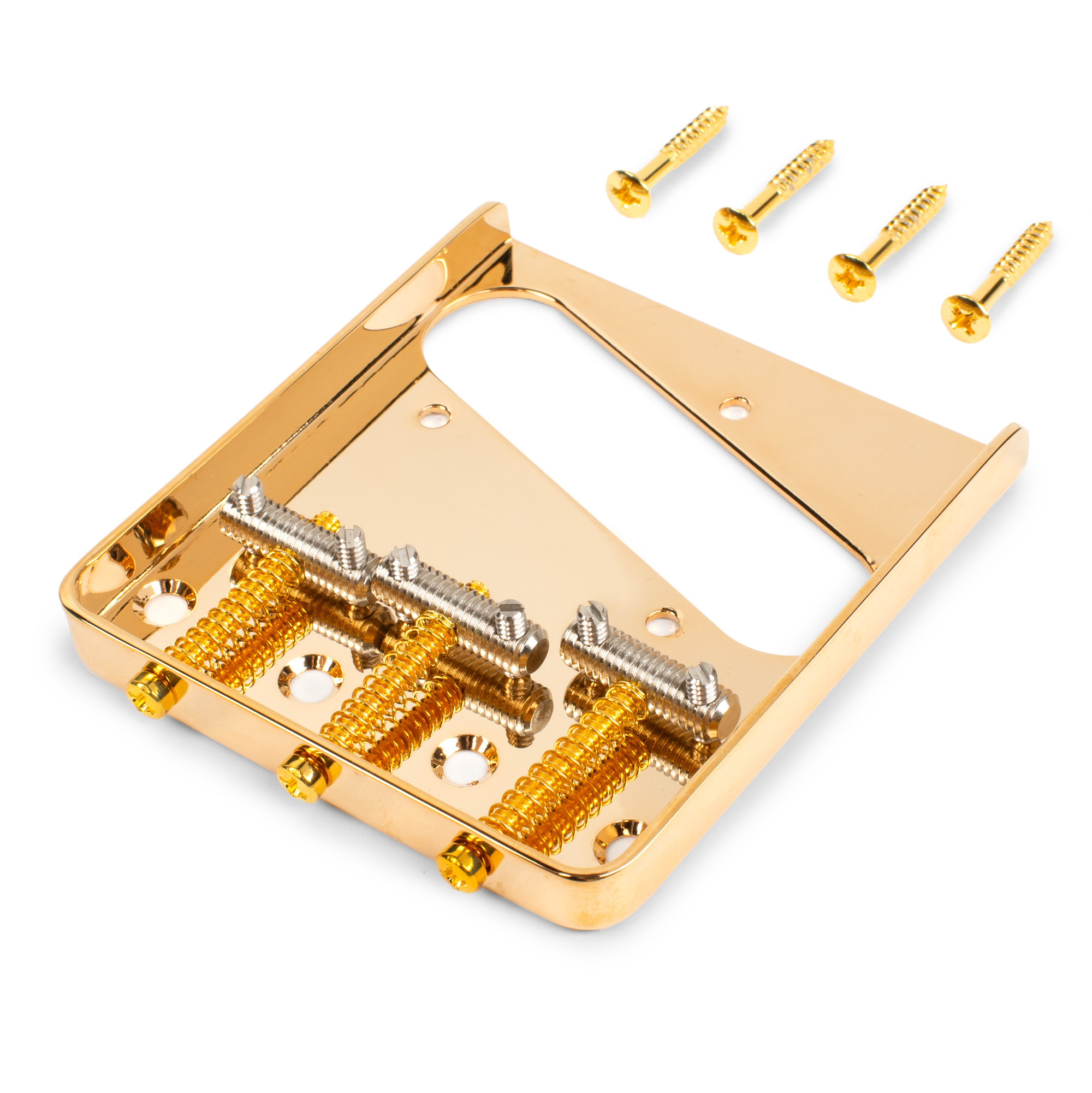 StewMac Traditional Threaded 3-Saddle Bridge for Telecaster, Gold
