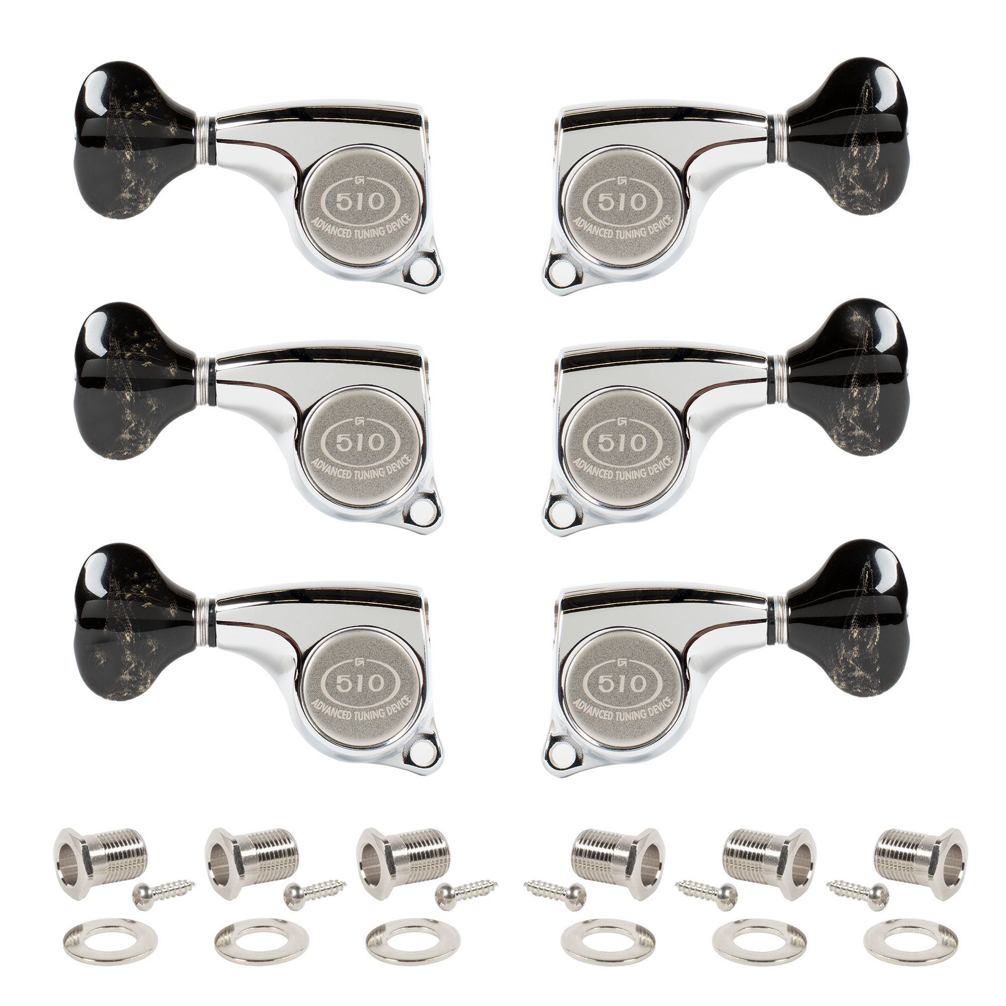Gotoh Midsize 510 3+3 Tuners with Custom Knobs, Chrome
