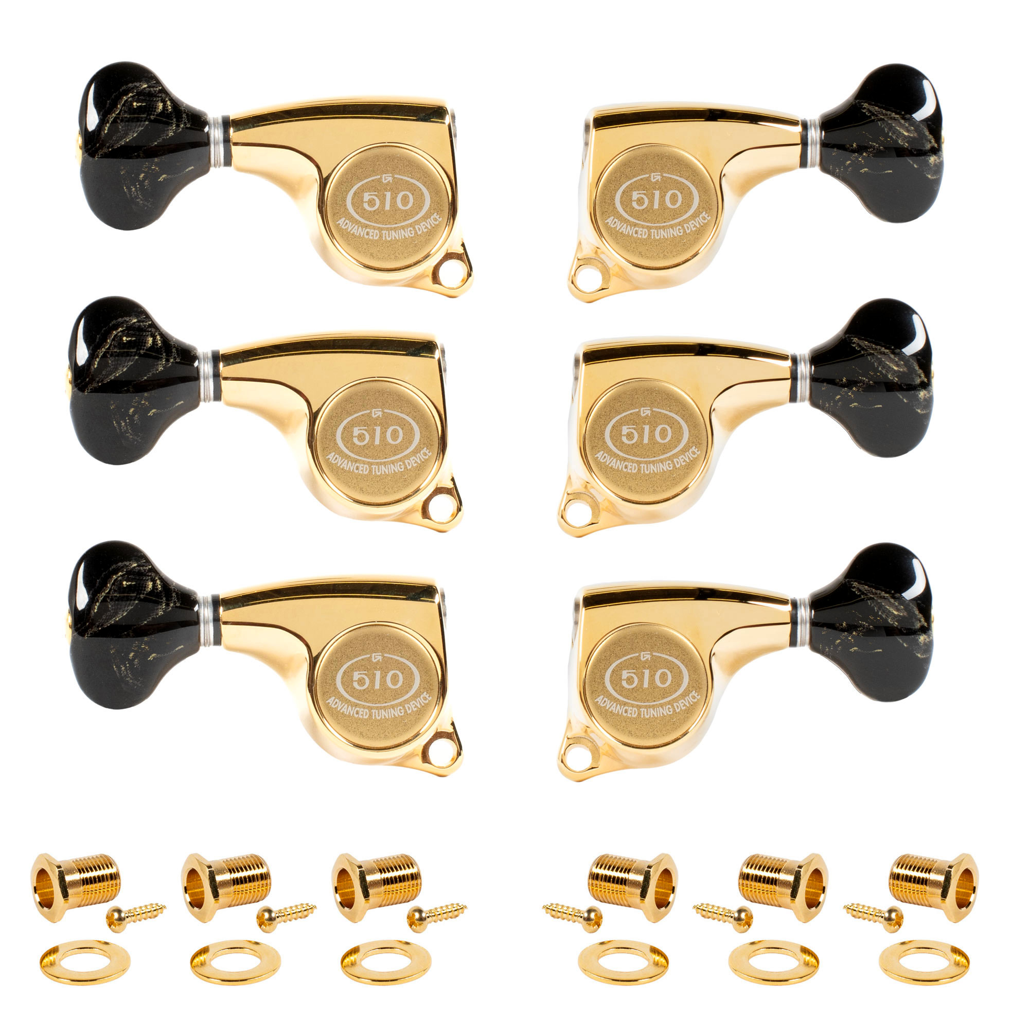Gotoh Midsize 510 3+3 Tuners with Custom Knobs, Gold
