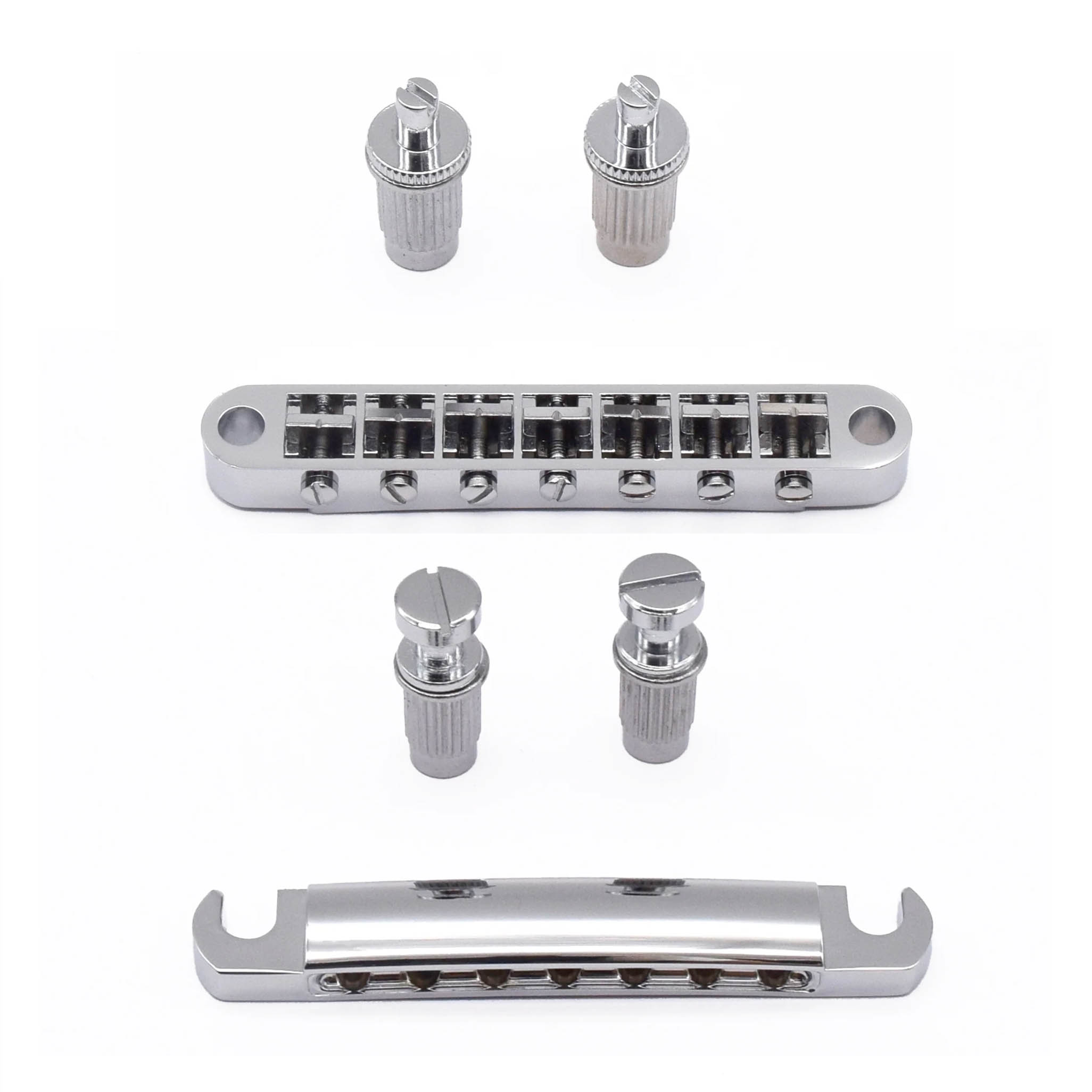 StewMac 7-String Tune-o-matic Bridge and Tailpiece, Chrome