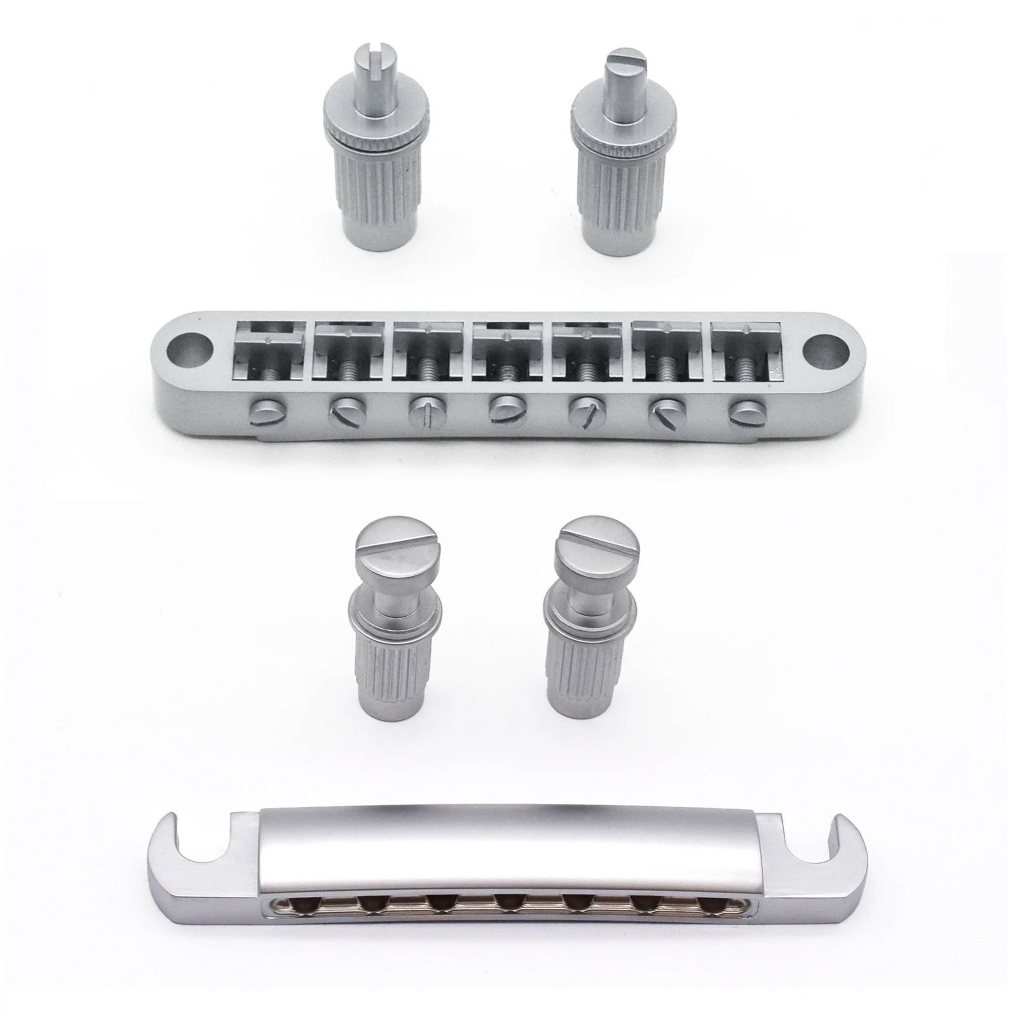 StewMac 7-String Tune-o-matic Bridge and Tailpiece, Satin Chrome