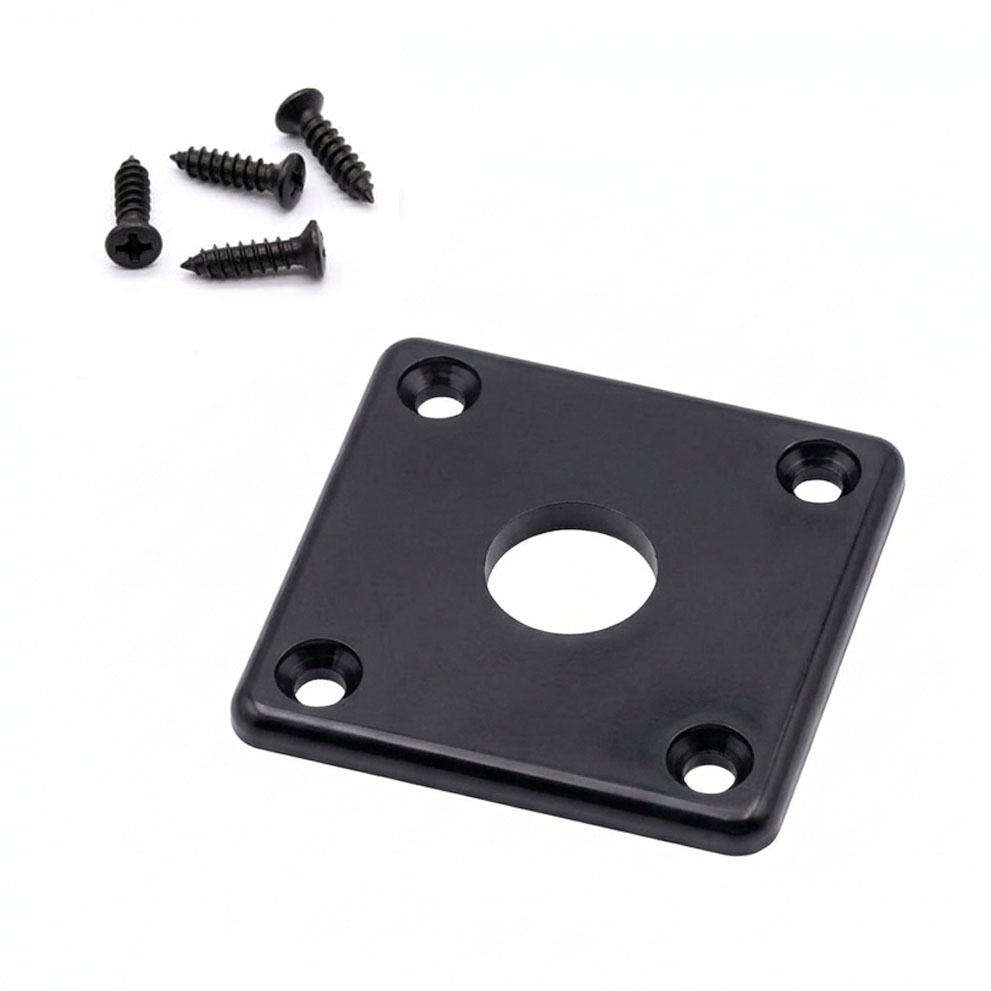 StewMac Plastic Jack Plate, Black, Curved