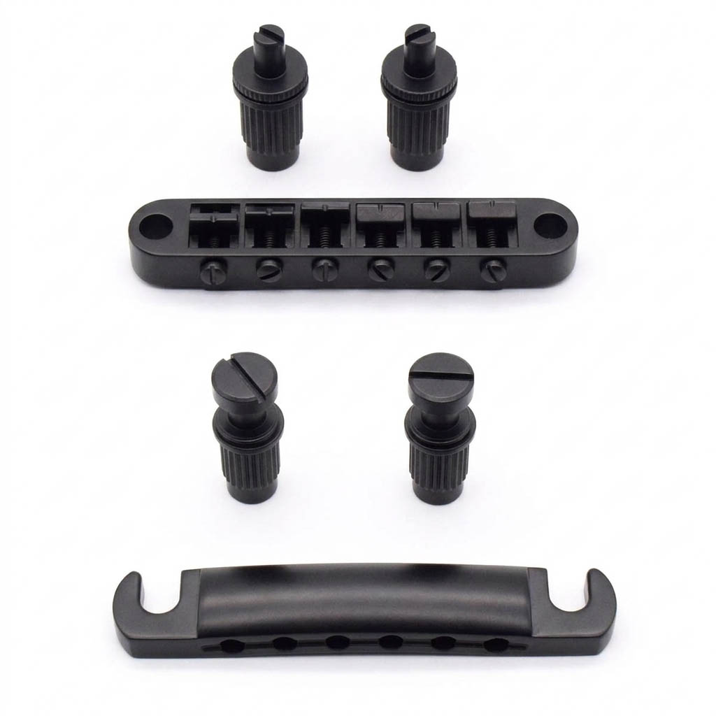 StewMac Tune-o-matic Bridge and Tailpiece, Satin Black