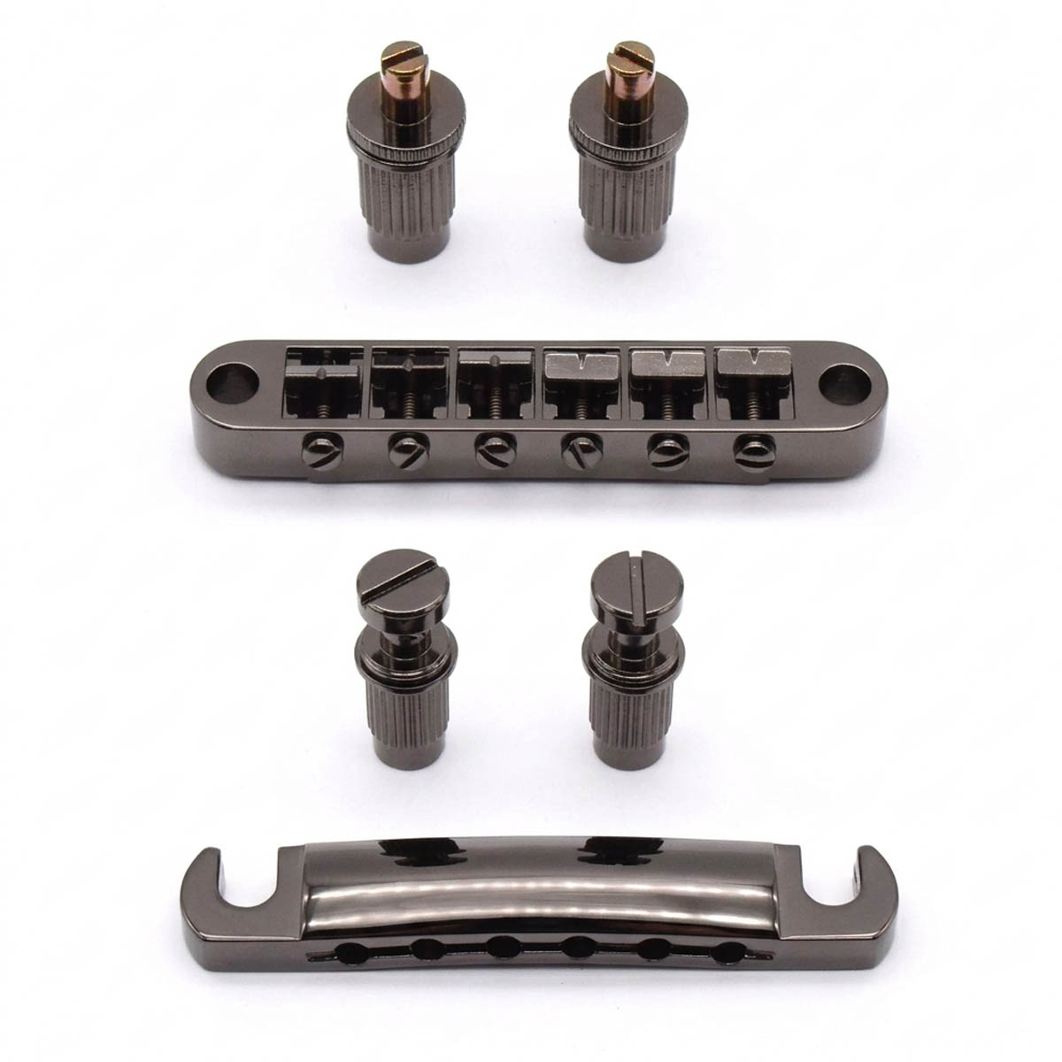 StewMac Tune-o-matic Bridge and Tailpiece, Black Nickel