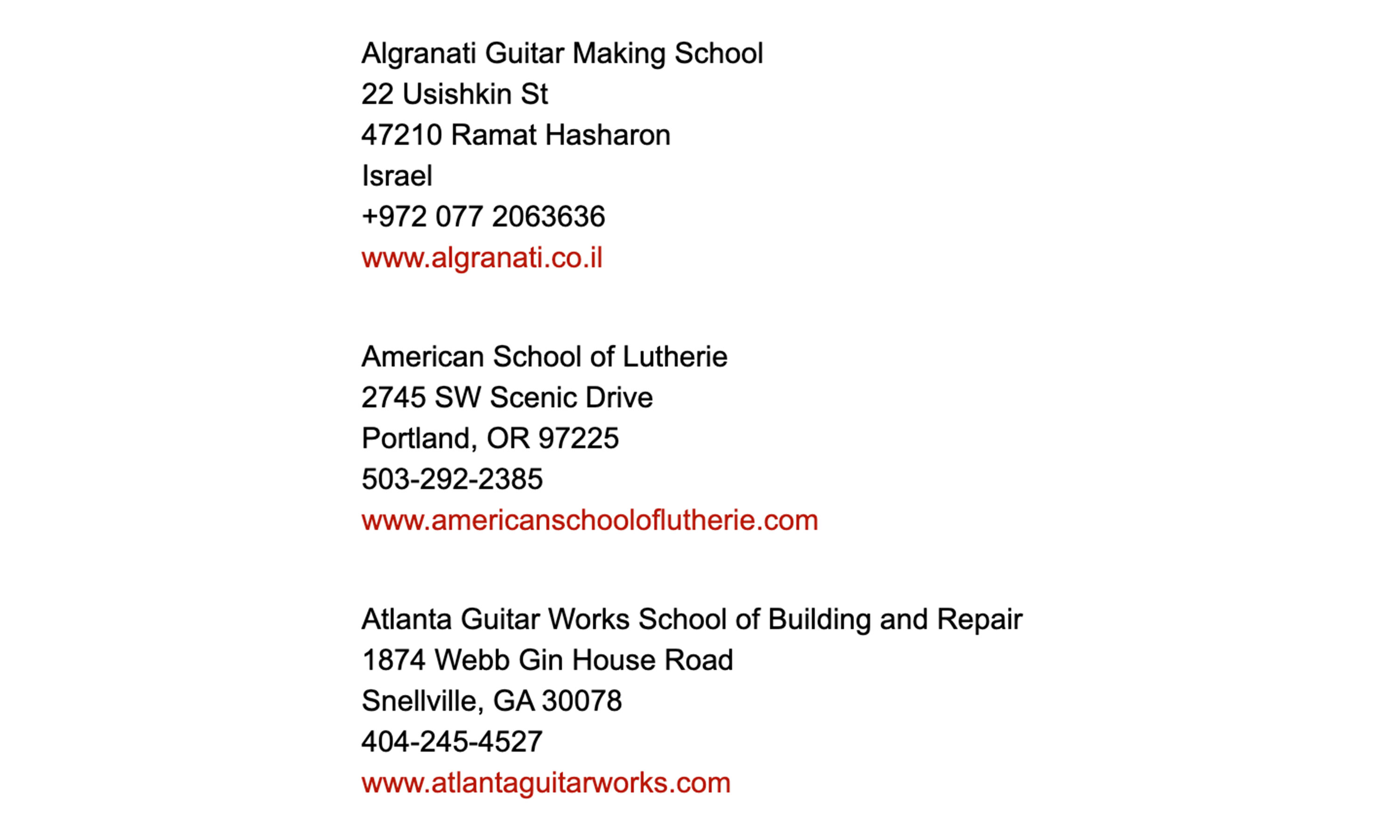 Lutherie Schools List