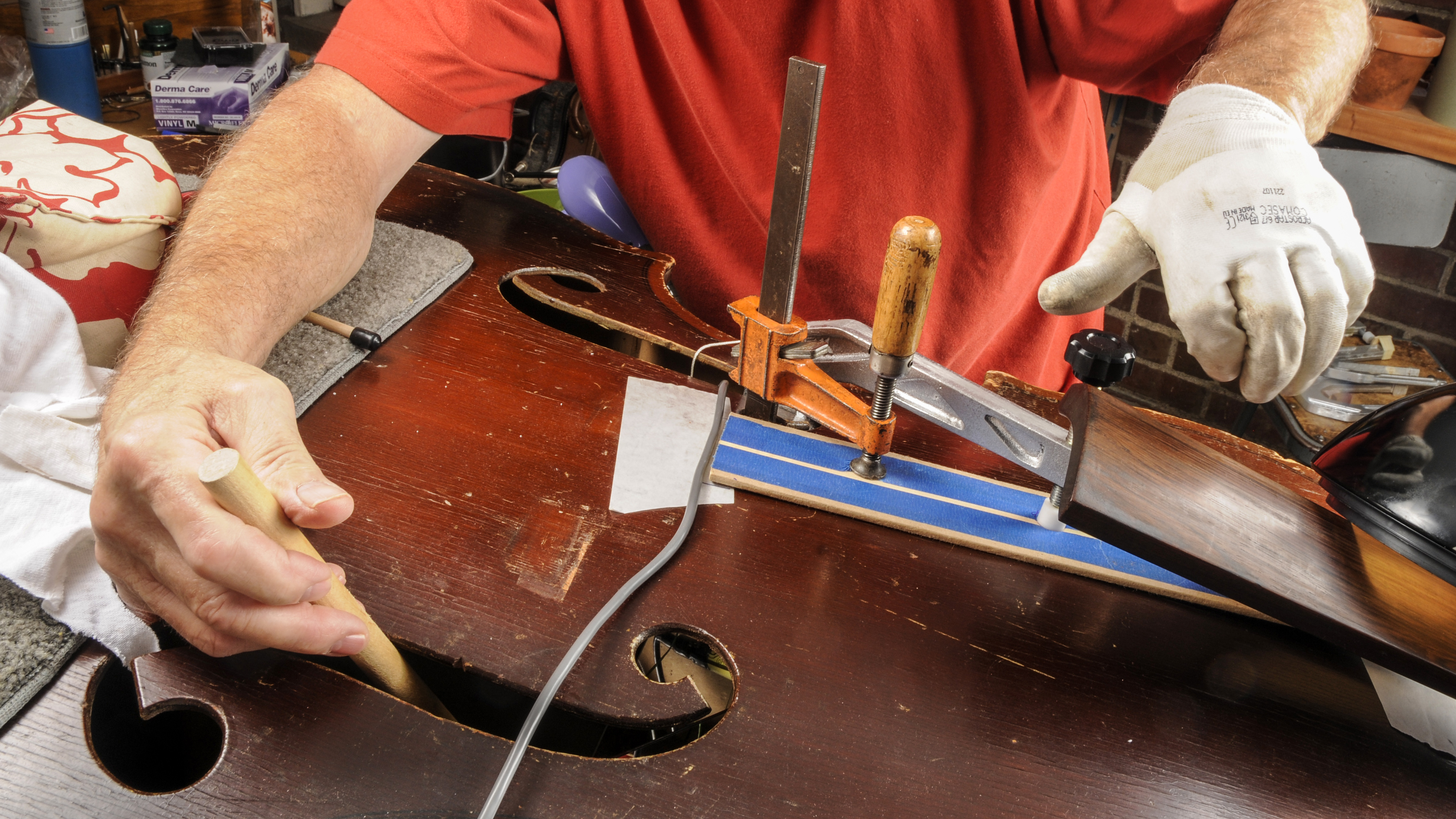Regluing the bass bar inside a standup bass