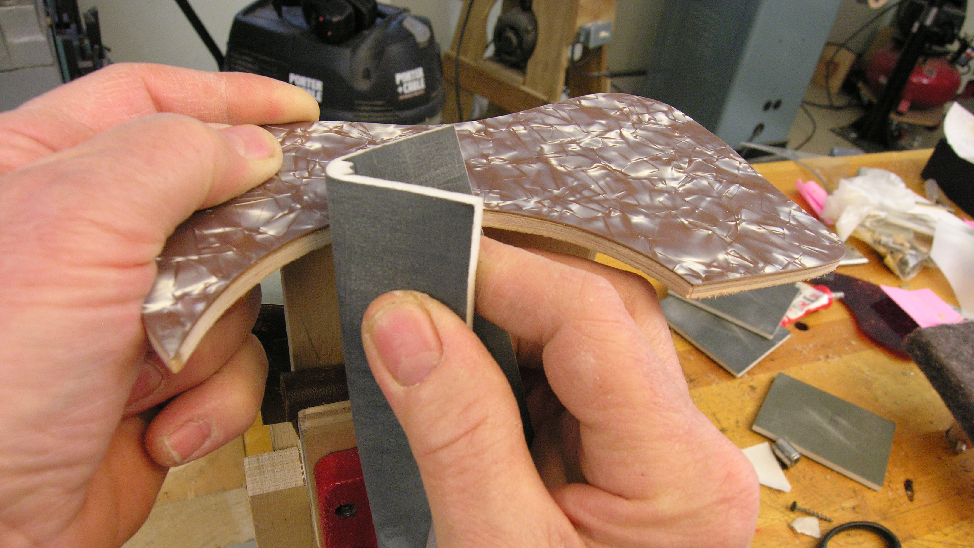 Making a pearloid pickguard with a 1950s vibe